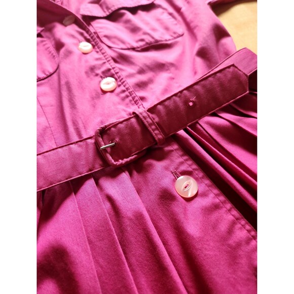 1950s Vintage Shirtwaist Dress: Hot Pink Pleated Cotton Day Dress, Womens - Picture 9 of 13